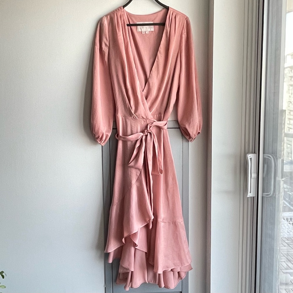 GAL MEETS GLAM Elegant Pink Wrap Dress